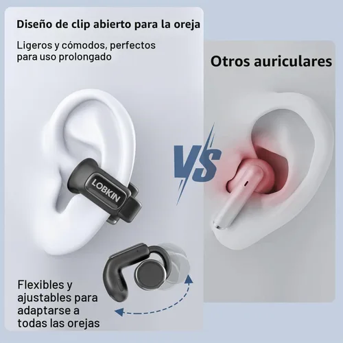 Vista 5 de LOBKIN Auriculares de oreja abierta con clip, inalámbricos, Bluetooth 5.4, adaptativos, cómodos, con micrófono, almacenamiento de 4 GB, ligeros Negro
