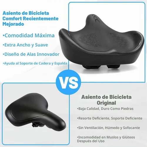 Vista 5 de CDYWD Asiento de bicicleta de gran tamaño para hombres y mujeres, cojín de asiento de bicicleta extra ancho, cómodo acolchado de ala, sillín