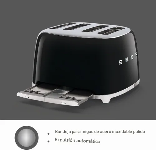 Vista 9 de Smeg Tostadora de 4 Rebanadas Estilo Retro Estético de los 50, 6 Preajustes, Ranuras Extra Anchas, Negro TSF03BLUS