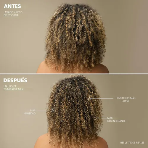 Vista 3 de Mizani 25 Benefit Miracle Milk - Acondicionador sin enjuague para cabello rizado, con aceite de coco, spray desenredante de rizos, protector térmico