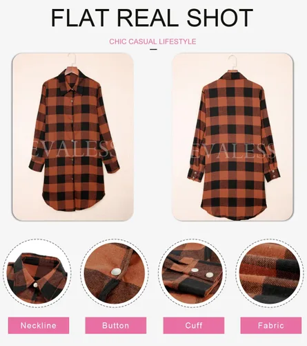 Vista 5 de EVALESS Chamarra Shacket de Cuadros con Bloques de Color para Mujer, Ropa de Otoño, Conjuntos de Moda 1b marrón