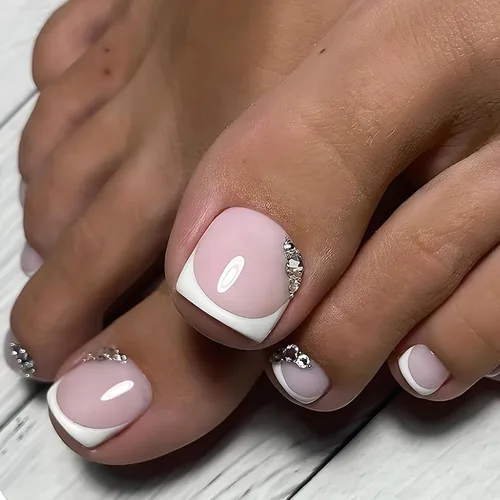 Vista 12 de Lindas uñas postizas a presión con punta francesa rosa, uñas postizas cuadradas de cobertura completa con diseños de dijes de lazo, uñas acrílicas