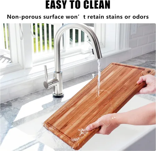 Vista 5 de Caperci Better Tabla de cortar grande de madera de acacia para cocina, tabla de cortar con ranura para jugo y agujero de mango para carne