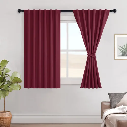 Vista 76 de Hiasan Cortinas opacas negras para dormitorio, cortinas opacas cortas de 45 pulgadas de largo, con aislamiento térmico, bolsillo para barra