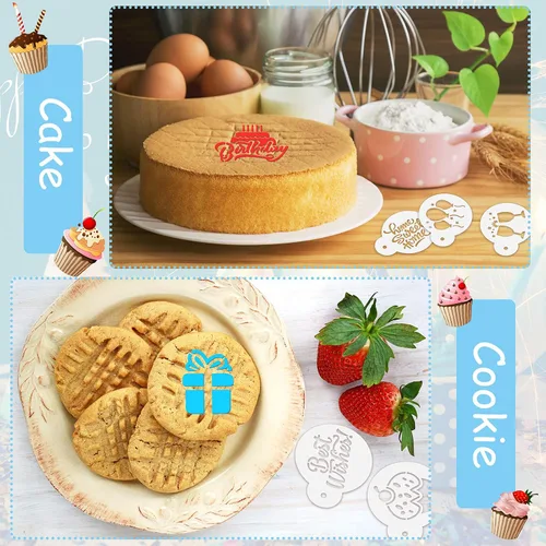 Vista 6 de 20 piezas de plantillas de galletas para cumpleaños, plantillas de galletas para decorar para cumpleaños, moldes reutilizables para pastel de café