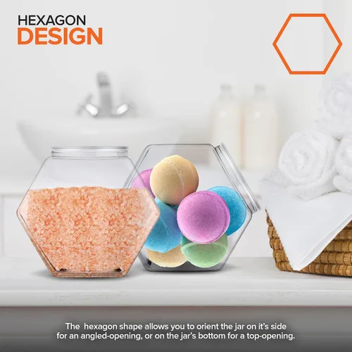 Vista 6 de Tarros hexagonales para galletas de 129 onzas con tapas (paquete de 2) tarros de plástico de boca ancha con tapa, tarros reutilizables