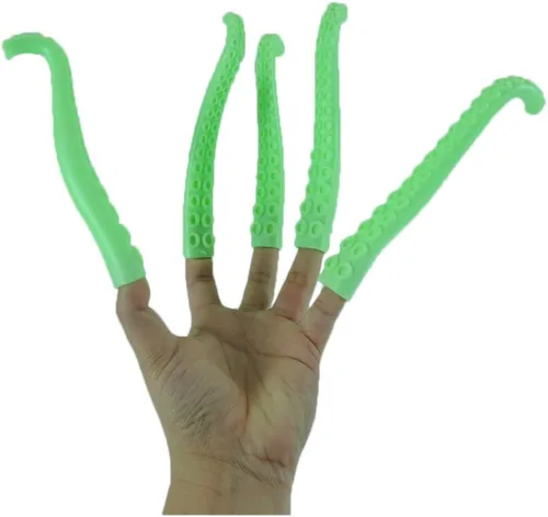 Vista 5 de 5 marionetas de tentáculo de dedo de silicona verde