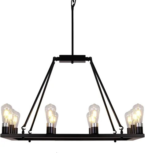 Vista 7 de Candelabro rectangular de metal para isla de cocina, estilo rústico, antiguo, industrial, lámpara colgante para comedor, cafetería, pasillo