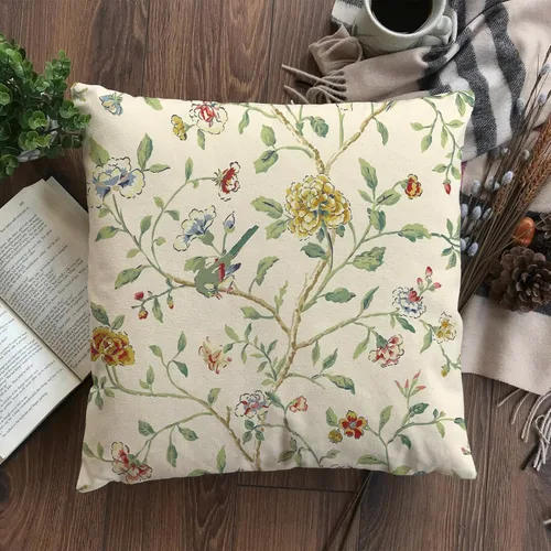 Vista 5 de eshabear Funda de almohada de 18 x 18 pulgadas, decoración del hogar, diseño de vid de viento chino, flor de algodón, funda de cojín para sofá