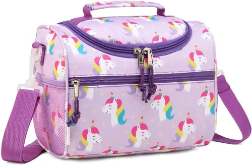 Vista 9 de RAVUO Bolsa de almuerzo para niños, reutilizable, aislada, lindo kit de comida térmica para niños pequeños con correa de hombro desmontable