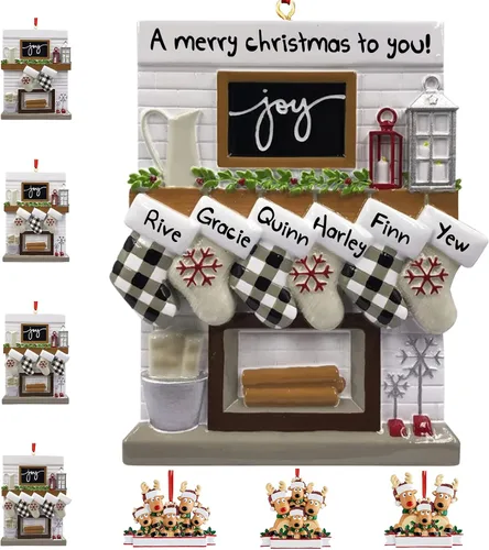 Vista 8 de Adornos de Navidad personalizados 2025, repisa de chimenea, familia de 2/3/4/5/6 nombres de miembros de la familia Joy para decoraciones de árbol