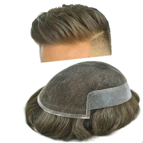 Vista 28 de Hombres Toupee Sistema de Cabello Humano Real para Hombres Encaje Suizo Toupee Para Hombres Nudos Blanqueados Hombres Hairpieces Pieza Para Hombres