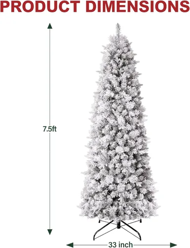Vista 7 de Hykolity Árbol de Navidad flocado delgado de 7.5 pies con 200 LED blancos Pino flocado