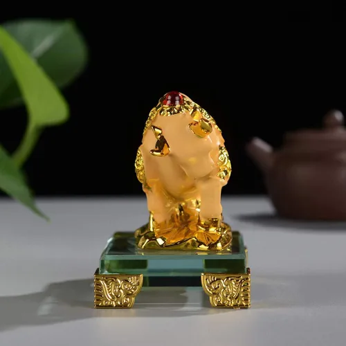 Vista 6 de BRASSTAR Estatua de Toro Feng Shui de resina esmerilada con base de vidrio Zodiaco chino Decoración de mesa de oficina en casa Figura de regalo