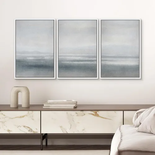 Vista 429 de SIGNWIN Lienzo enmarcado para pared, juego de arte pastel con cadena montañosa, bosque, niebla, naturaleza silvestre, ilustraciones modernas, arte