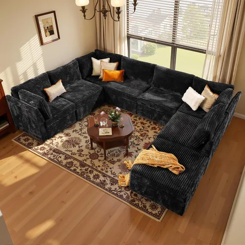 Vista 10 de Sofá seccional modular, conjunto de sofá en forma de L de 98" para sala de estar, 4 asientos cómodos tipo nube con sillas giratorias, combinación