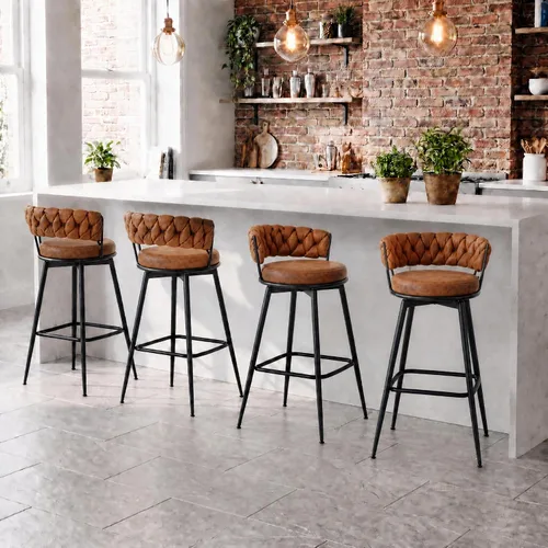 Vista 15 de Juego de 2 taburetes de bar tapizados para encimera de cocina, color beige