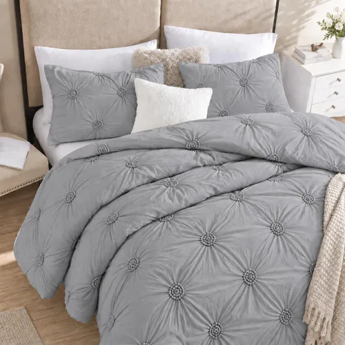 Vista 17 de Swift Home, juego de edredón tamaño individual y individual XL, azul bebé, juego de ropa de cama con pinzas florales 3D arrugadas - 2 piezas de ropa