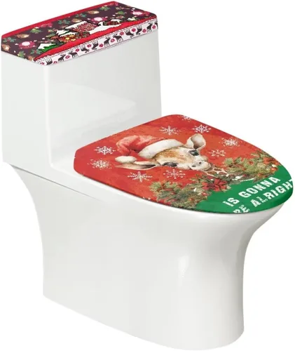 Vista 8 de Tapa de inodoro y tapa de tanque de cane Candy - Estampado de copo de nieve, elastano elástico lavable, decoración de Año Nuevo