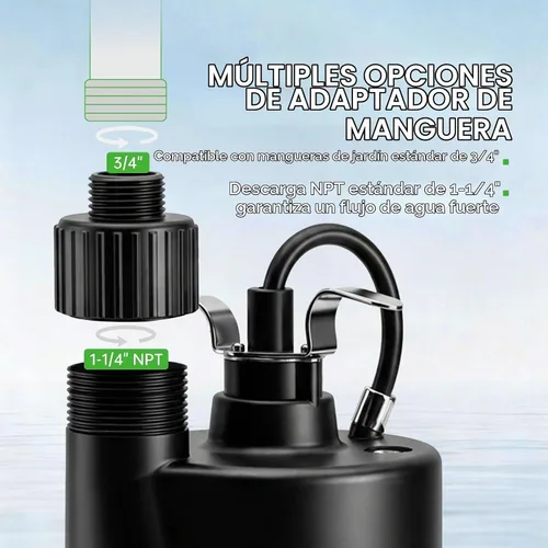 Vista 6 de Bomba de sumidero sumergible de 1/4 HP 1800 GPH Bomba de agua portátil