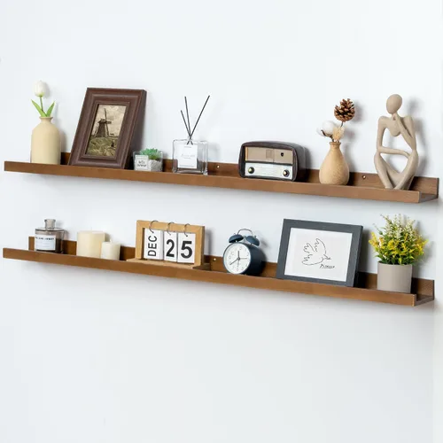 Vista 45 de FLYJOE Estante de repisa de fotos para pared, 24 pulgadas de madera de fresno maciza, estantes para libros de guardería, estantes flotantes