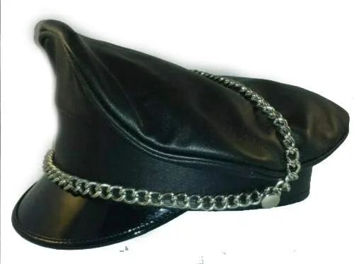 Vista 2 de Gorra de cuero real suave con cadena, color negro, Negro -, 7 14