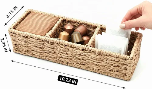 Vista 2 de 3-Compartment Braided Tea Bag Organizer For Countertop Or Drawer
