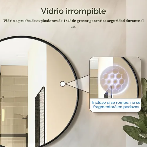 Vista 2 de Espejo redondo negro para sobre el fregadero de 24 pulgadas, espejo de baño circular, espejo de tocador con marco de metal, espejo de pared moderno