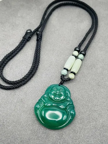 Vista 3 de 1 colgante de jade verde chino con dije de Buda sonriente de la suerte, Gema, Jade