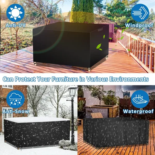 Vista 8 de Funda para mesa de exterior, fundas impermeables para muebles de patio, funda rectangular 420D para sofá de exterior, fundas de patio para sofá