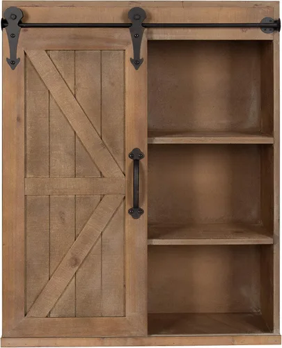 Vista 13 de Kate and Laurel Cates - Armario decorativo de madera con puerta corredera estilo granero, gris rústico