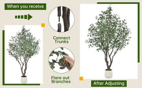 Vista 7 de Árbol de eucalipto artificial de 7 pies con 1470 hojas y maceta