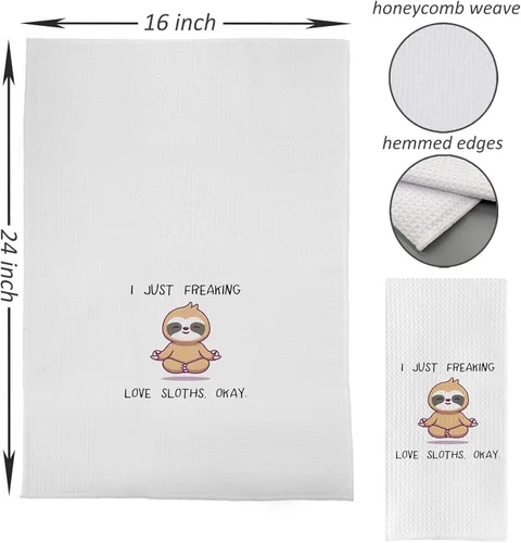 Vista 4 de DOTAIN Funny Sayings I Just Freaking Love Sloths Okay - Toalla de cocina lavable con diseño de perezosos para yoga, diseño de animales, para cocina