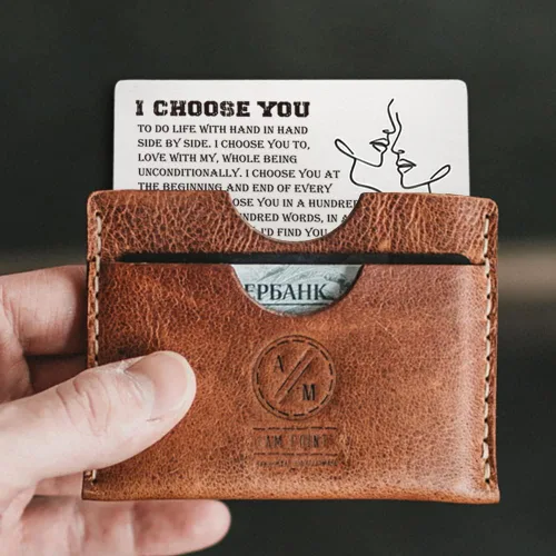 Vista 3 de FOKCBOCM Tarjetas de aniversario para él y ella, tarjeta de inserción de billetera con texto en inglés "I Choose You", divertida nota de amor
