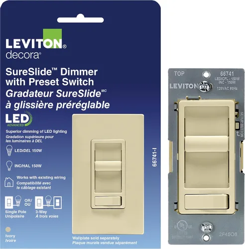 Vista 10 de Leviton SureSlide 66741-E - Interruptor de atenuación avanzado LED regulable de 150 W, halógeno e incandescente, 66741-E, negro