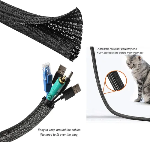Vista 9 de Alex Tech - Protector de cable de 10 pies a 1/2 pulgada, funda dividida para cable USB, cable de alimentación, cable de audio y video, protege al