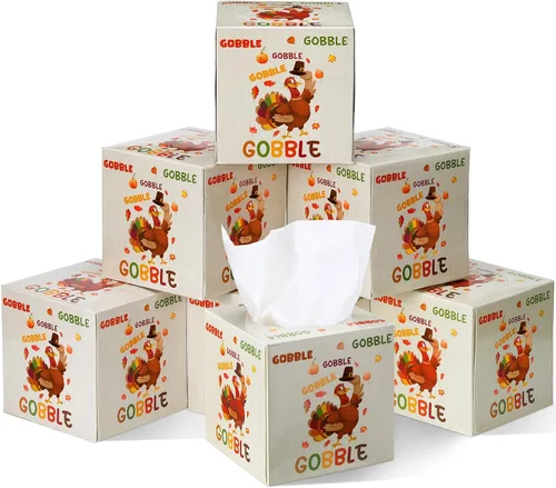 Vista 11 de Yeaqee Paquete de 6 cajas de pañuelos faciales de calabaza de Acción de Gracias de 2 capas, 480 hojas de papel de otoño facial grandes cuadrados