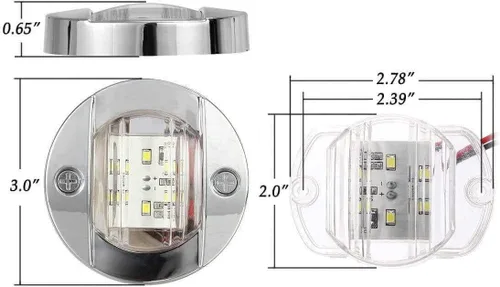 Vista 2 de Partsam 4 piezas de 3" pulgadas redondas luces marinas para barco cromadas, luces LED azules para montaje en popa, luces de anclaje de popa
