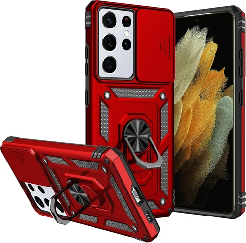 Vista 7 de Funda para teléfono S21 Ultra, con funda para cámara, [grado militar] 16 pies. Funda probada contra caídas con funda protectora magnética para Verde