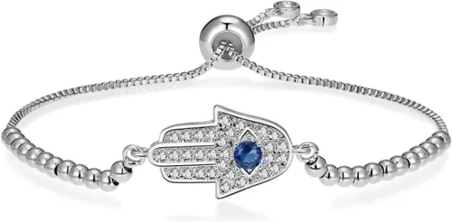 Vista 7 de Evil Eye Bracelets Hamsa Bracelet - 18K Gold Plated Adjustable Eye of Protection Bracelet Silver Evil Eye Amulet ojo Bracelet Gold Evil Eye Jewelry