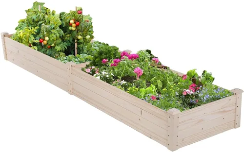Vista 8 de FDW Jardinera elevada de 3 niveles para exteriores, jardinera de madera de 48 x 48 x 29 pies, con secciones divididas, base abierta para verduras
