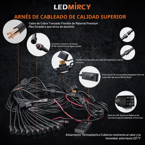 Vista 5 de LEDMIRCY Kit de luces de roca blanca pura con interruptor arnés de cable, 12 luces LED de roca blancas para camiones todoterreno, ATV, UTV, SUV