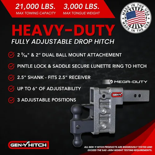 Vista 7 de GEN-Y Hitch Enganche de caída de 6" para receptor de 2.5", 3 posiciones ajustables