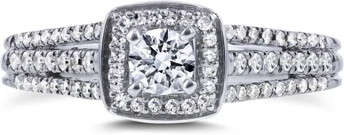 Vista 2 de Kobelli Anillo de compromiso de diamantes de 12 quilate TDW multifila halo de 14 k oro blanco