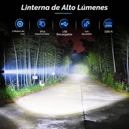 Vista 2 de Sigoobal Linterna LED recargable de alto lúmenes, 99,000 LM, linterna potente súper brillante, luces de flash de alta potencia, linternas de mano