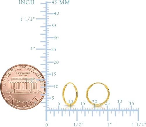 Vista 6 de Pendientes de aro redondos sin fin brillantes de oro amarillo de 10 quilates