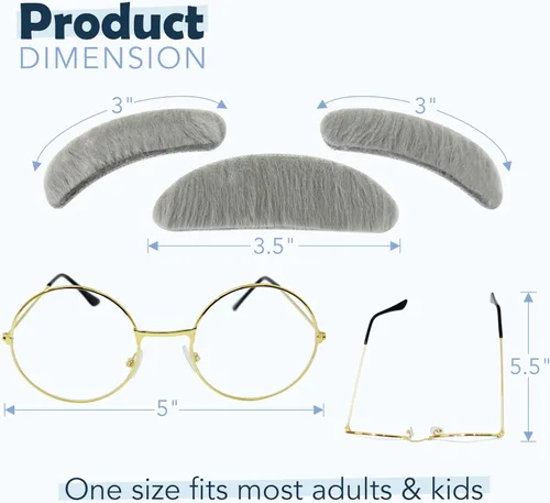 Vista 7 de 4E's Novelty Kit de disfraz de anciano para niños y adultos, incluye sombrero con peluca, gafas, bigote adhesivo y cejas, disfraz del día 100