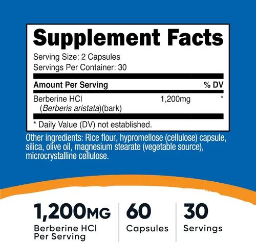 Vista 4 de Nutricost Berberina HCl (1,200 mg) 60 cápsulas, 30 porciones