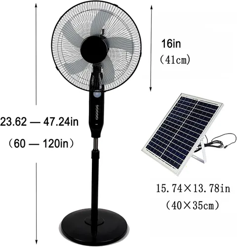 Vista 7 de Ventilador solar de 16 pulgadas/ventiladores de pie, ventilador de piso recargable para exteriores con panel solar, ventilador de campamento