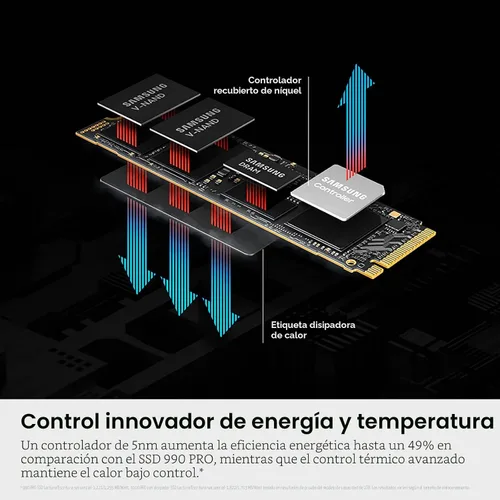 Vista 7 de Samsung SSD 9100 PRO 1TB, PCIe 5.0x4 M.2 2280, hasta 14,700MB/s